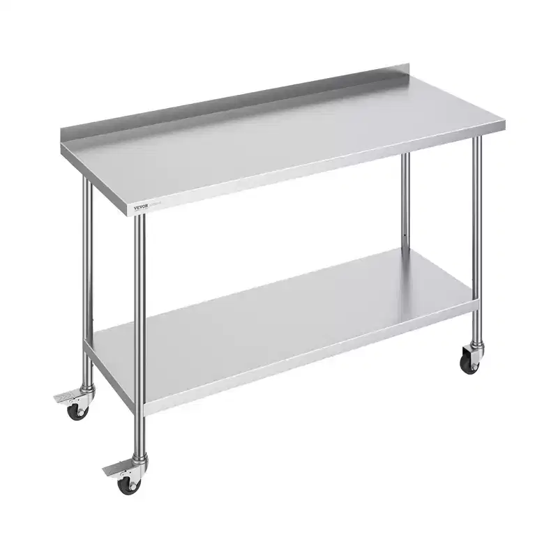 VEVOR 24 x 60 x 40 Inch Stainless Steel Work Table, Commercial Food Prep Worktable with Casters, Heavy Duty Prep Worktable, Metal Work Table