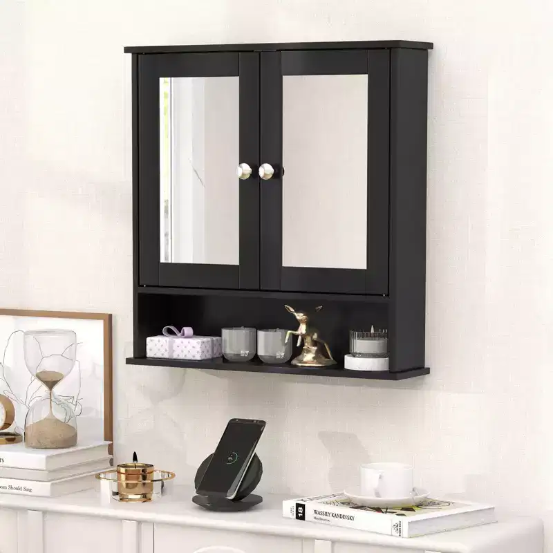 Wall Mount Mirror Cabinet Bathroom Medicine Cabinet Organizer, 22x5x23 in, White/Gray/Brown/Black