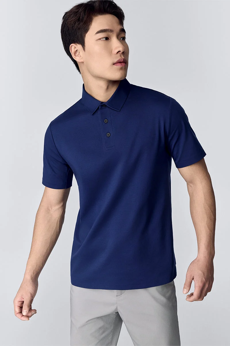 Waffle-Knit Buttonless Polo – Dusty Pink