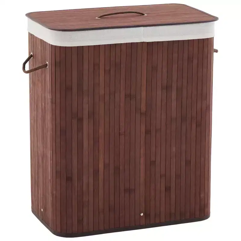 Bamboo Laundry Hamper with Lid 27.5 Gallon Folding Wooden Laundry Basket Washable Liner Bag Slim Storage for Small Bedrooms Apartments Dorms