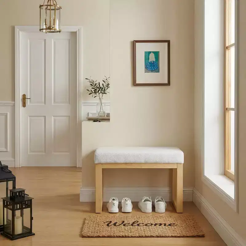 FurnitureR Upholstered Shoe Bench with Wooden Frame, Modern Entryway Bench with Cushion Seat, Small Accent Bench for Bedroom, Hallway, Living Room
