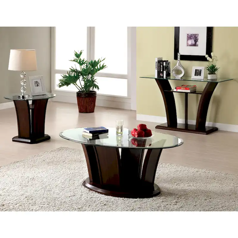 Pecs Contemporary Cherry 48-inch Glass Top 3-Piece Accent Table Set by Furniture of America