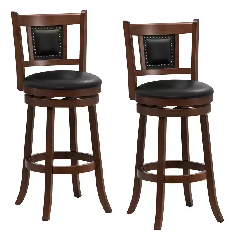 Costway 25.5 Upholstered Bar Stools Set of 2/4 360 Swivel Round Counter/Bar Height Stools w/Curved Backrest & Footrest