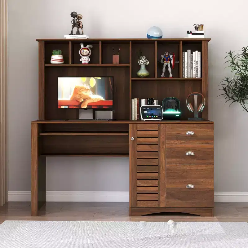 GDFStudio Rosalind Rustic Office Desk with Hutch