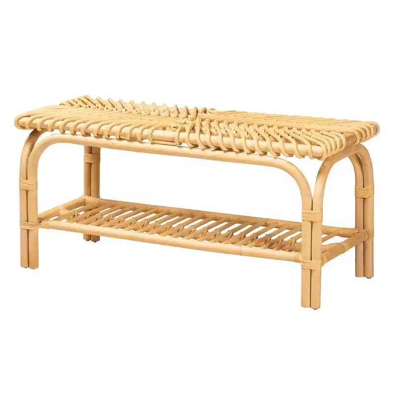 Natural Rattan Accent Bench with Open Shelf | 39
