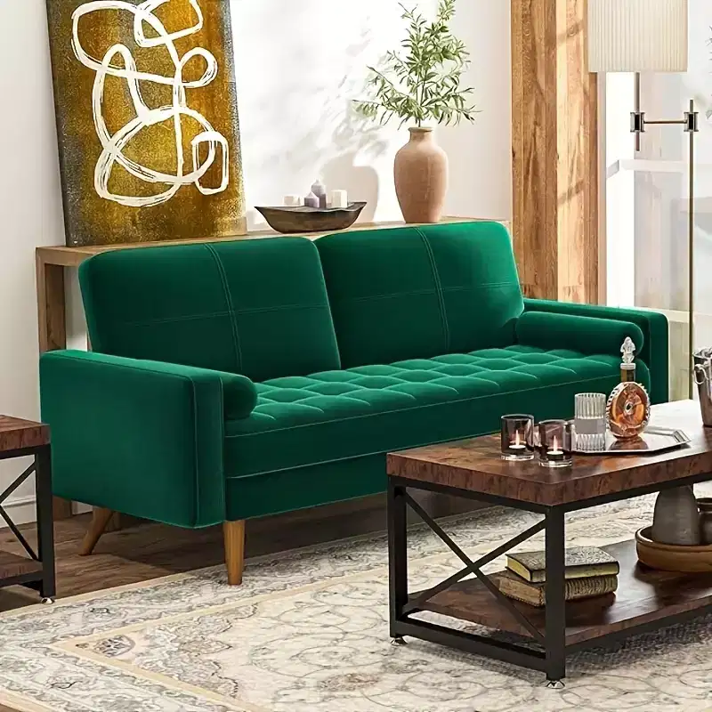 Dyonery 3-seater sofa, 68-inch velvet sofa with velvet cushion and pillow, Mid-century modern sofa, suitable for living room, apartment
