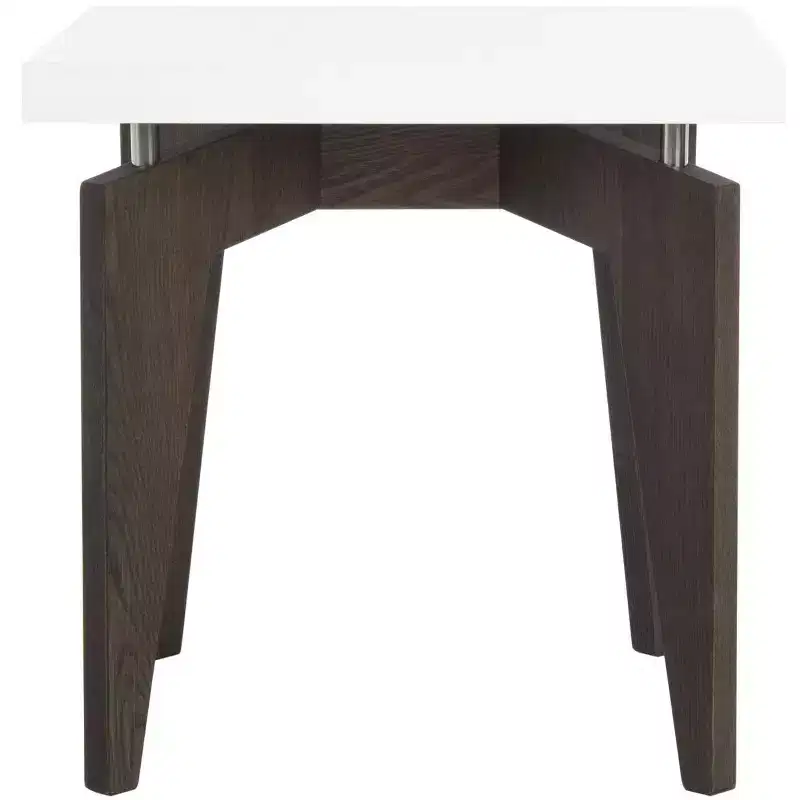 Two-Tone End Table, White and Dark Brown, Modern Accent Side Table for Living Room