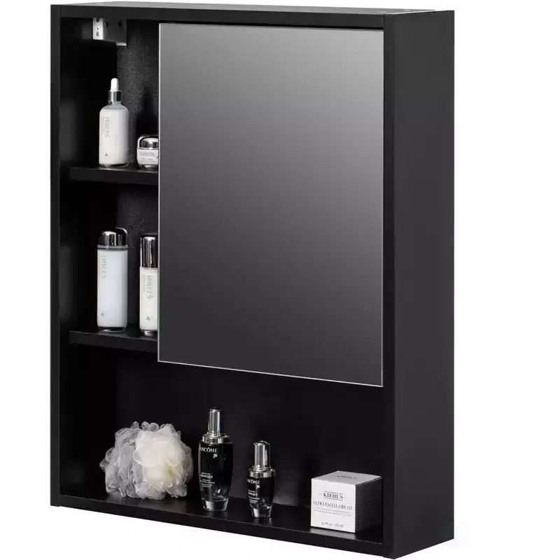 Basicwise Wall Mount Bathroom Mirrored Storage Cabinet with Open Shelf | 2 Adjustable Shelves Medicine Organizer Storage Furniture
