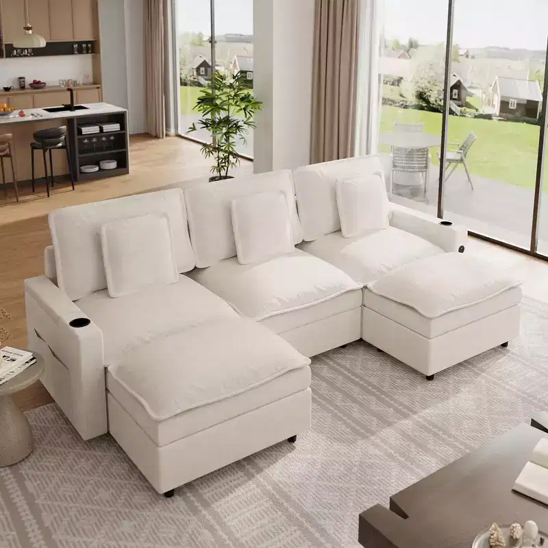 108'' Modular Sectional Sofa, Oversized U Shaped Couch, Extra Deep Seat Modern Chenille Sofa, 6 Seat Convertible Couches, Beige