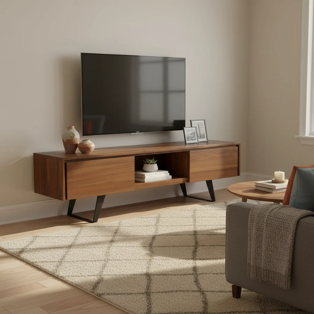 Mitchell 72" TV Stand for TVs up to 80" Walnut - : Media Console with Fixed & Open Shelves