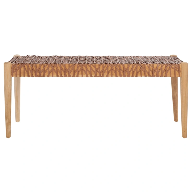 SAFAVIEH Mahalia Bandelier Wood & Leather Bench - 47 W x 16 D x 19 H - 47Wx16Dx19H