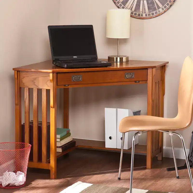 Hughton Corner Computer Desk - Mission Oak - Brown - SEI