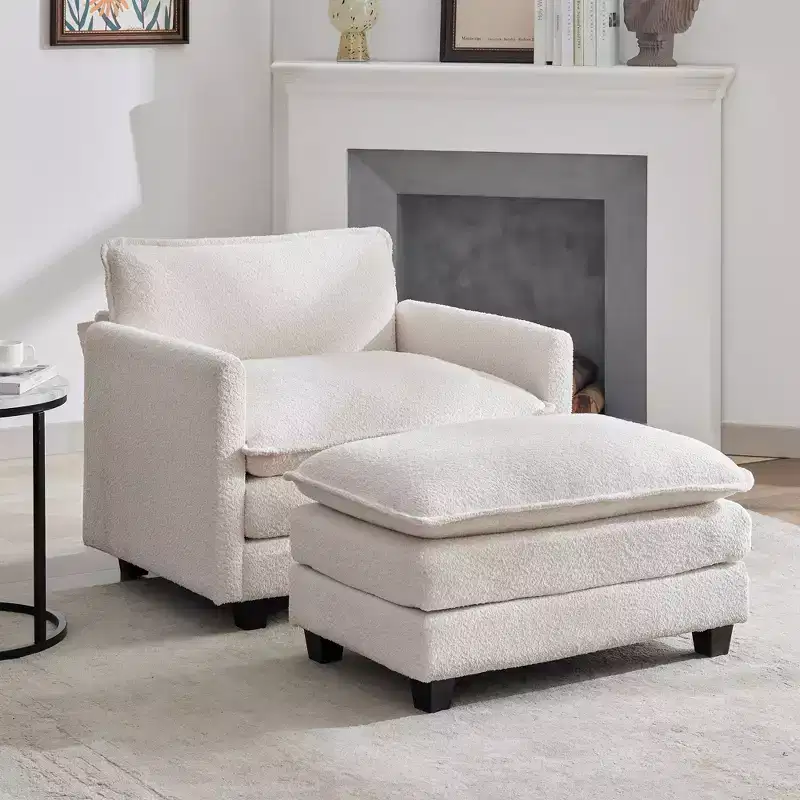Hyleory 41.34 circle fleece Oversized Accent Chair, Sofa Chair with Ottoman and Large Seat , Modern Armchair for Bedroom Living Room