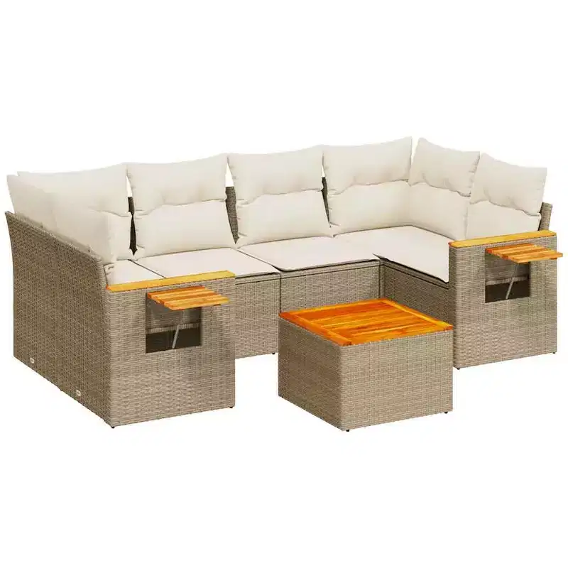 vidaXL 7 Piece Patio Sofa Set with Cushions Black Poly Rattan