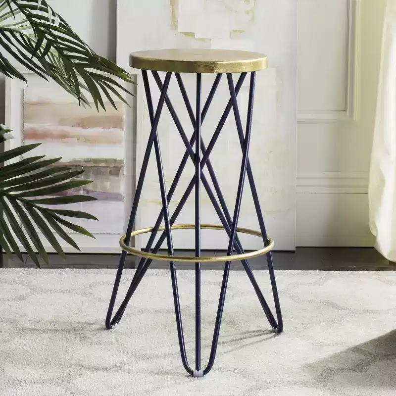 Gold Leaf Bar Stool, White & Gold
