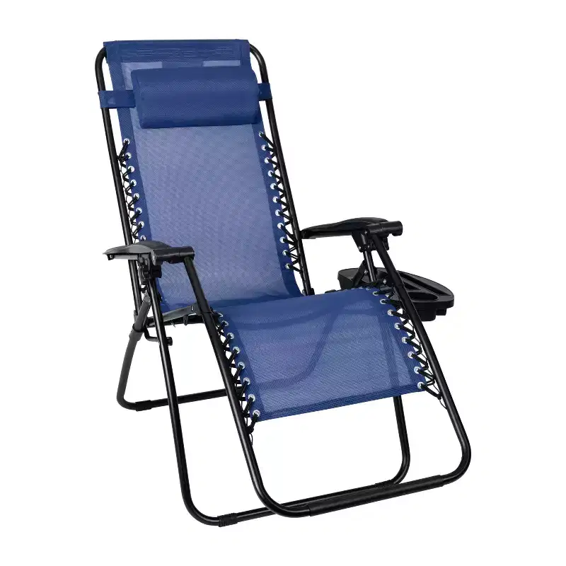 Merrick Lane Set of 2 Folding Mesh Upholstered Zero Gravity Chair with Removable Pillow and Cupholder Tray
