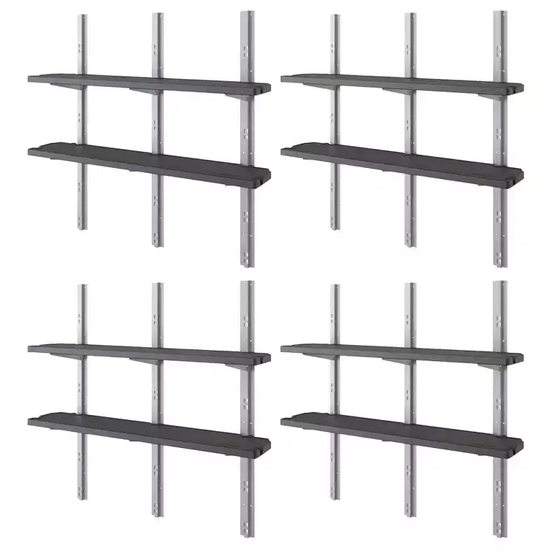 Suncast Vertical Shed 8 Shelf Kit Space Saving Wall Mount Outdoor Storage, Black