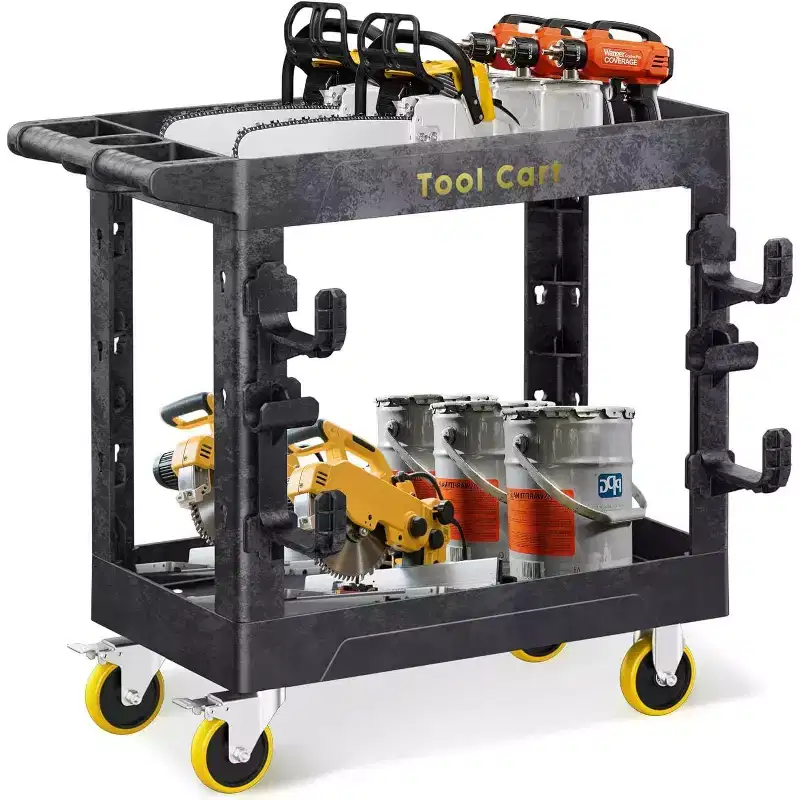 SILVEL Heavy Duty Rolling Utility Cart 2 Shelf 850 lb Capacity with Locking Wheels for Garage Warehouse and Cleaning