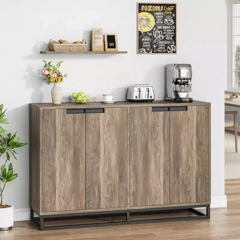 55 inch Sideboard Buffet Cabinet with Storage, Accent Cabinet with 4 Doors and Adjustable Shelves, Kitchen Sideboard Storage Cabinet