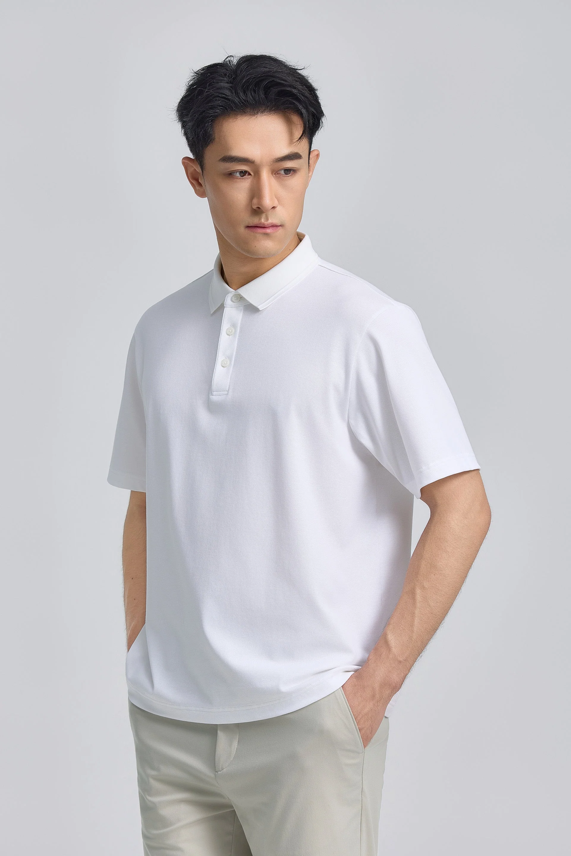 Tonal Tipped Pique Polo – White