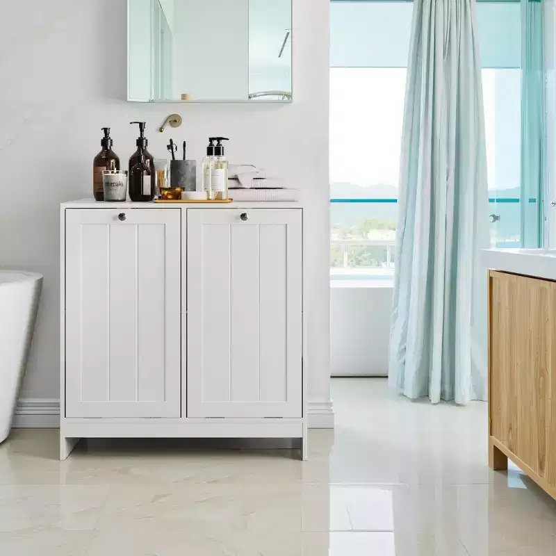 11.8 Gallon Wood Laundry Hamper Cabinet with 2 Removable Baskets