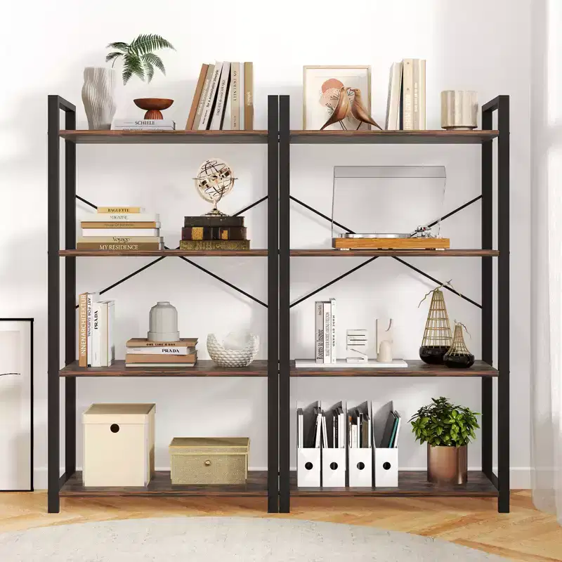 4-Tier Metal Frame Floor Bookcase, Set of 2