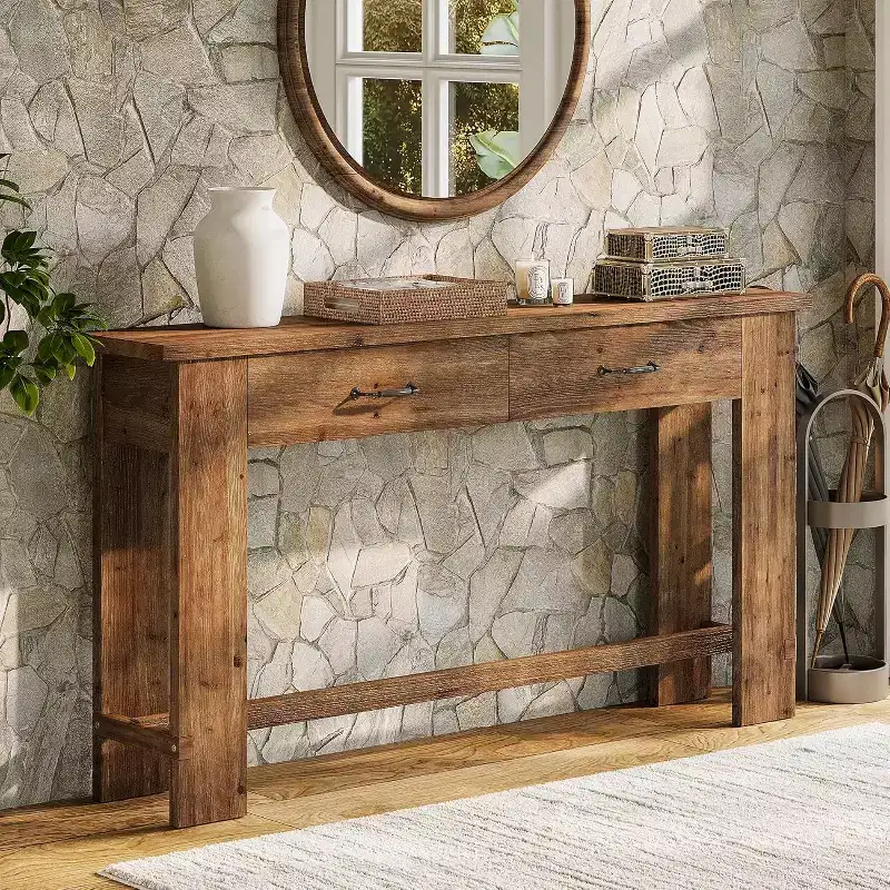Lantine 63-Inch Solid Wood Console Table, Farmhouse Entryway Table with 2 Drawers for Hallway, Living Room, Foyer, Behind Couch, Narrow Sofa Table