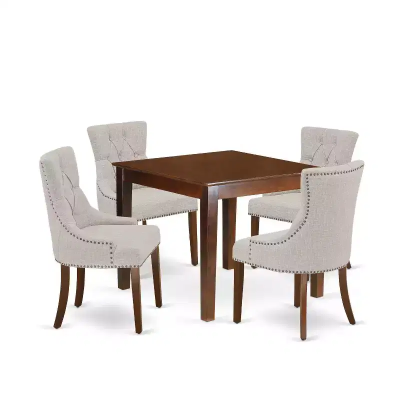 HomeStock 5-Pc Mahogany Finish Solid Wood Top - Square Dining Room Set - Seats 4