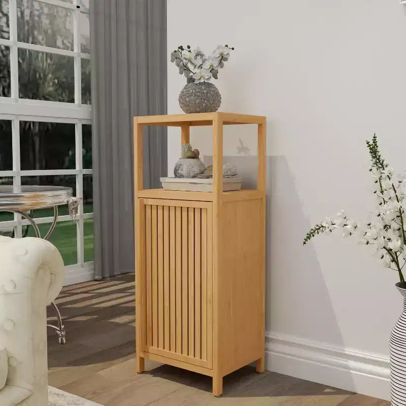 GDFStudio Hoyle Modern 41 Bamboo Storage Cabinet with Door and Shelf