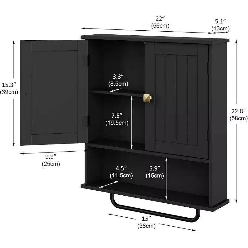 Dcolora Wall Mounted Bathroom Cabinet with Towel Bar & Adjustable Shelf