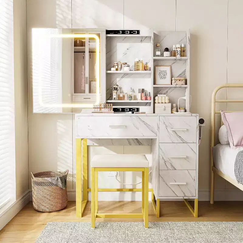Upholstered Platform Bed Frame with Wingback Headboard