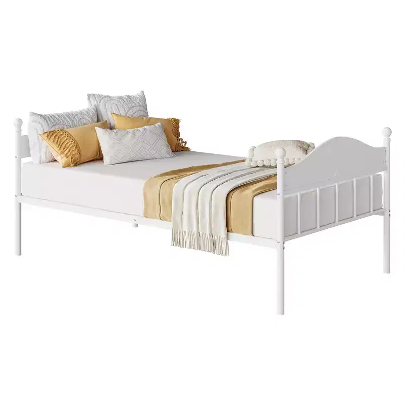 Sofa Bed, Twin Metal Day Bed with Stylish Headboard, Under-Bed Storage Space, Steel Slats Platform for Living Room, Bedroom, White