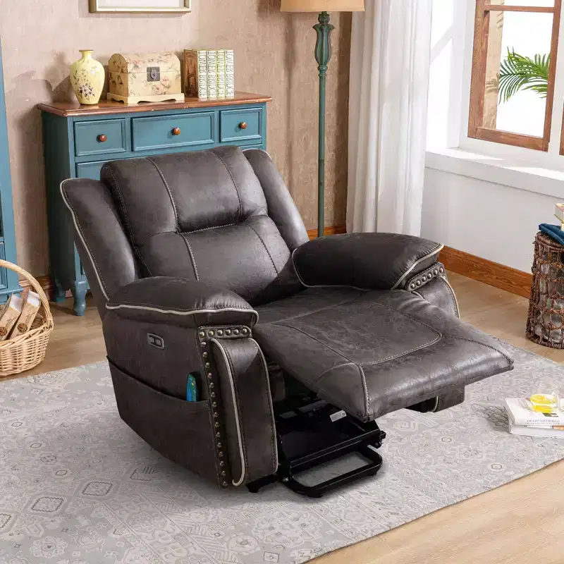 Bestier Massage & Heat Recliner Chair, Wide Leather Upholstered Swivel Lounger with Cup Holder and Pocket, Grey