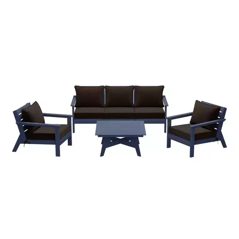 WestinTrends Avalon Outdoor 6-Piece Modular Sectional Patio Furniture Sofa Set, Navy Blue/Brown