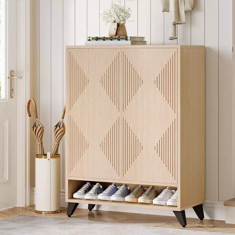 6-Tier Shoe Storage Cabinet with Doors, Wood Shoe Organizer Rack with Adjustable Shelf