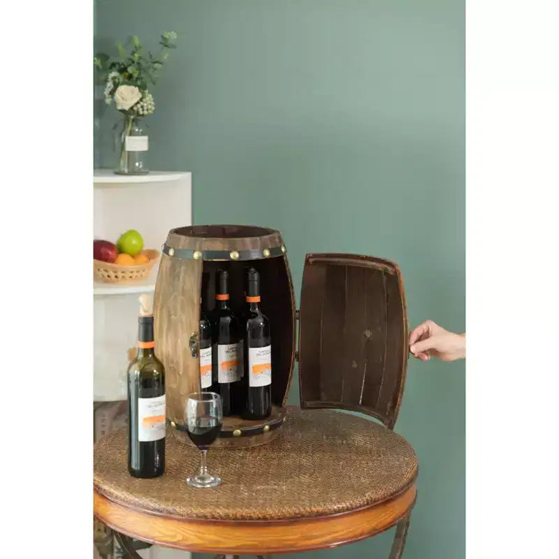 Vintiquewise Wooden Barrel Shaped Vintage Decorative Wine Storage Rack