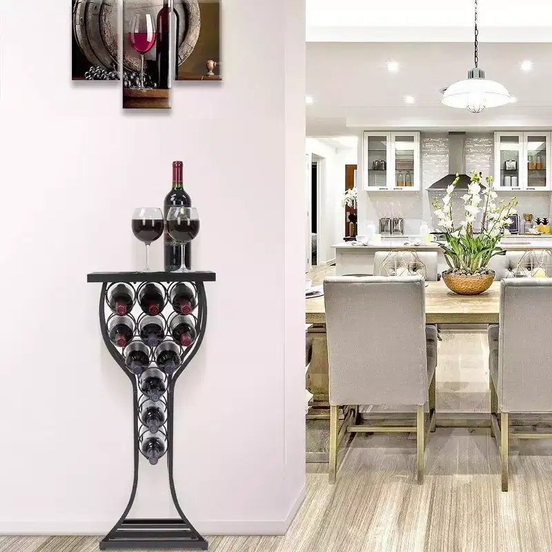 11-Bottle Marble Wine Rack Console Table