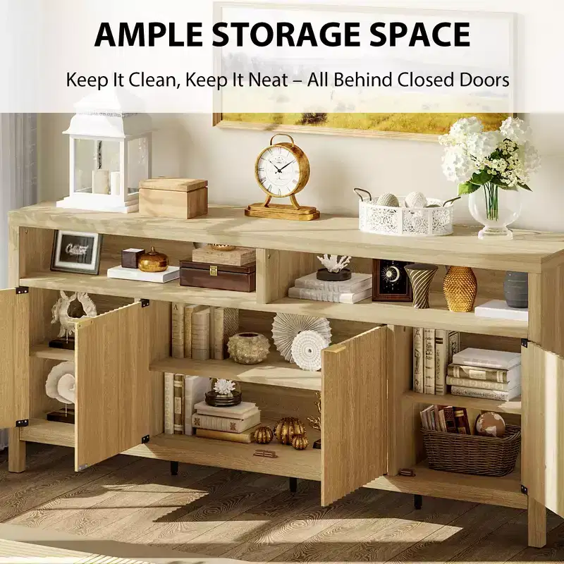 MDF Fluted 4-Door Sideboard Buffet Cabinet 65.8