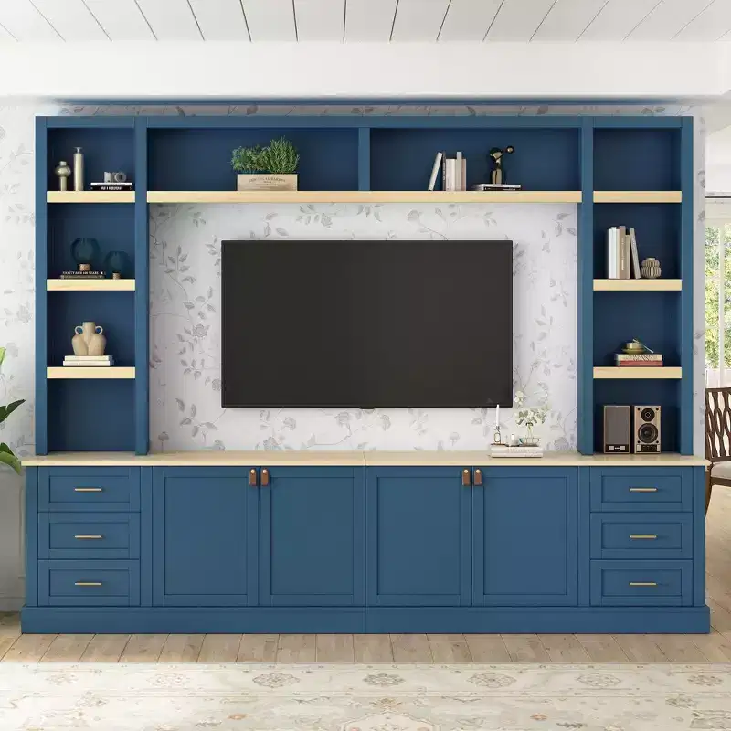 GDFStudio Lucas 102.3 Farmhouse 4-Piece Entertainment Center with Adjustable Shelves
