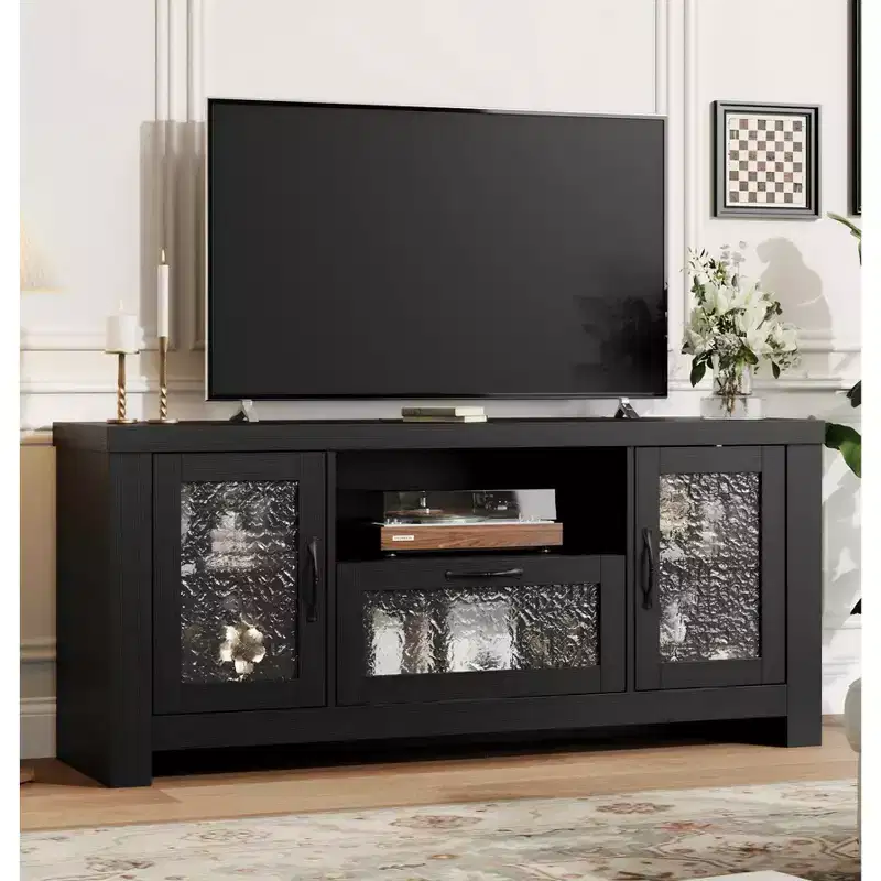 Farmhouse TV Stand for Up to 60 TVs,Entertainment Center with Acrylic Door,Storage Cabinets, Sturdy TV Console for Living Room & Bedroom