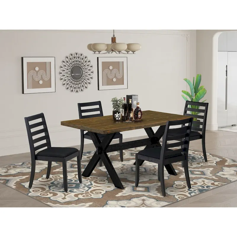 Dining Table & Stackable Kitchen Chairs - Wire-brushed Black