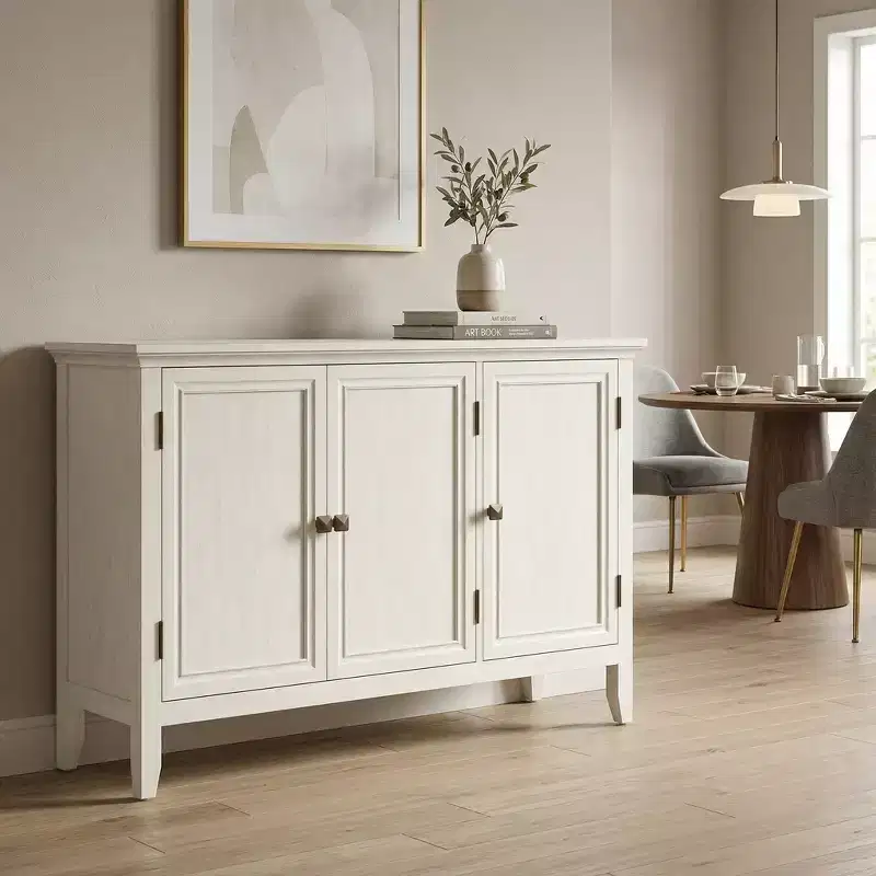 FurnitureR 47 Storage Sideboard Cabinet with 3 Doors, Modern Buffet Cabinet for Dining Room Kitchen Console Accent Cabinet with Adjustable Shelves