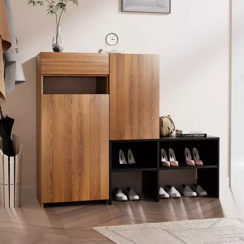 HYLEORY Farmhouse Shoe Storage Cabinet with Shoe Bench, 4-Tier Shoe Cabinet Shelves for 20 Pairs