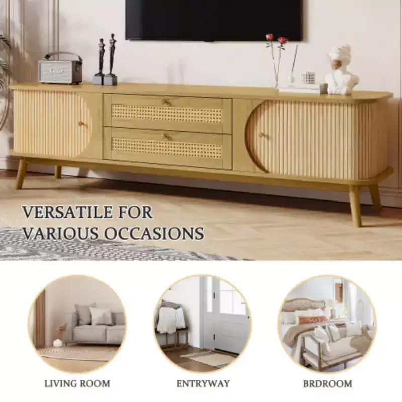TV Stand for 75-Inch TVs, Modern Wooden Entertainment Center with 2 Cabinets & 2 Drawers, Sturdy Wood Legs Console Table