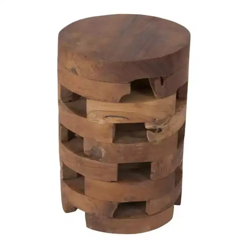 Round Teak Wood Accent Table – Handcrafted, No Assembly Required