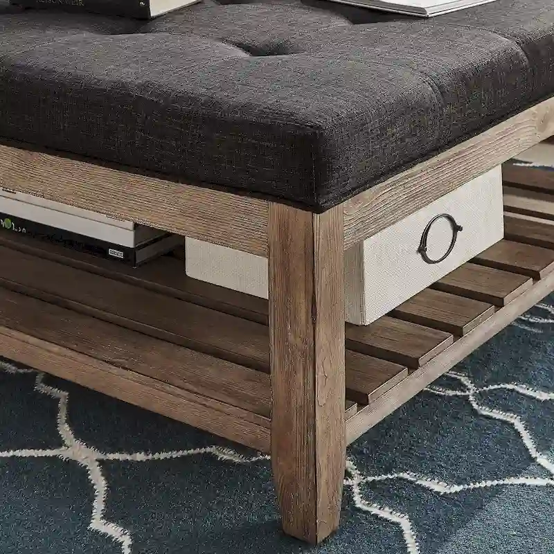 Lennon Pine Planked Ottoman Coffee Table by iNSPIRE Q Artisan