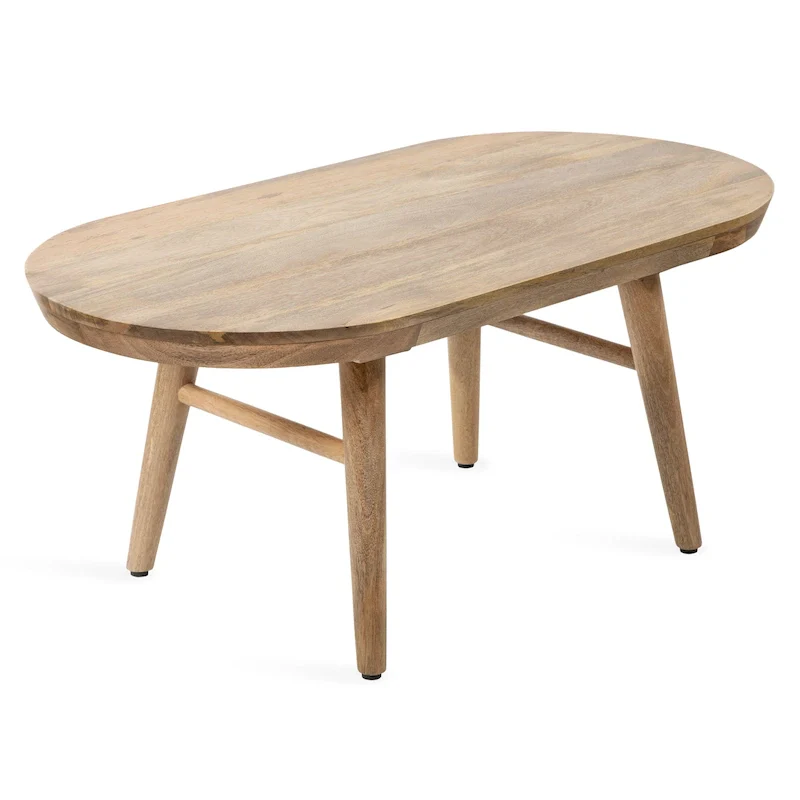 Mid-Century Oval Solid Mango Wood Coffee Table | Tapered Legs | 38