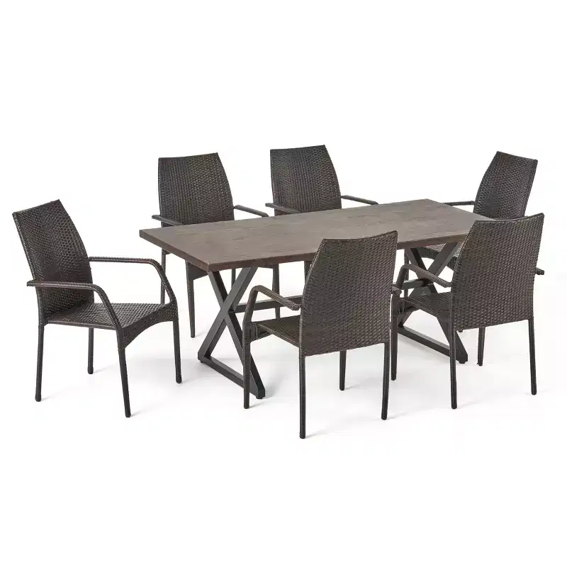 Christopher Knight Home Harbor Outdoor Wicker and Aluminum 7 Piece Dining Set, Multibrown/Brown