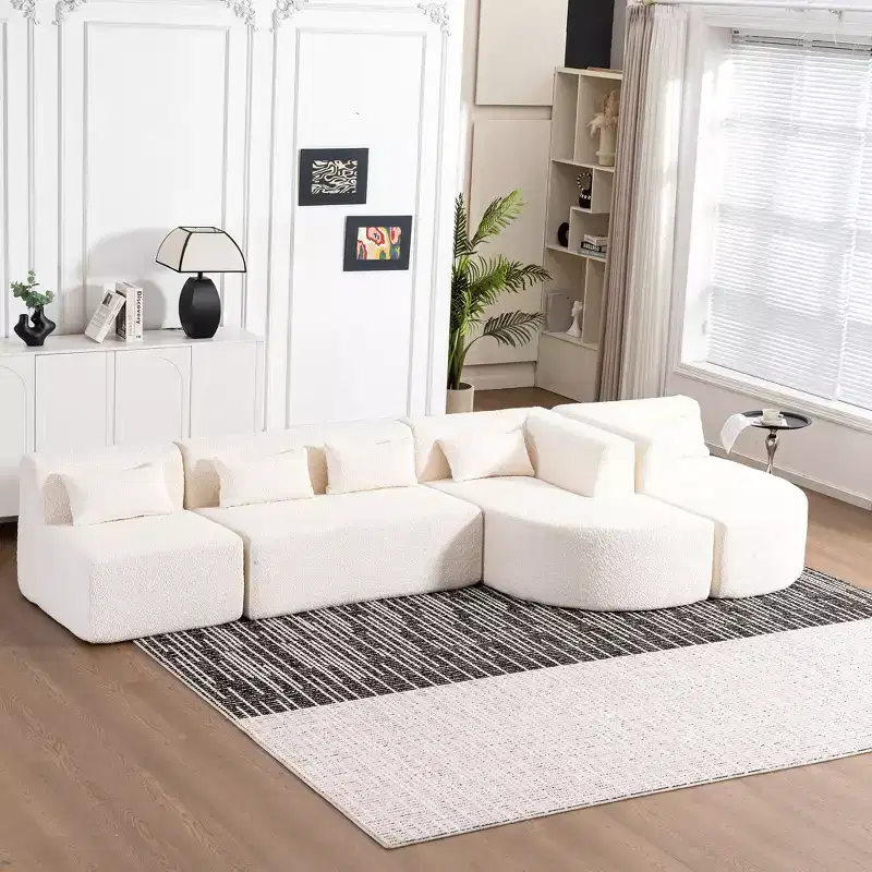 Whisen 144 Upholstered Sofa with Two Chaise & Five Pillows