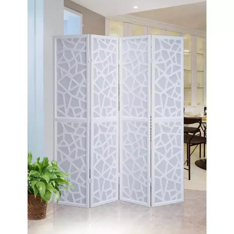 MAYEERTY 4 Panel Screen Room Divider Ice Crack Pattern Design White
